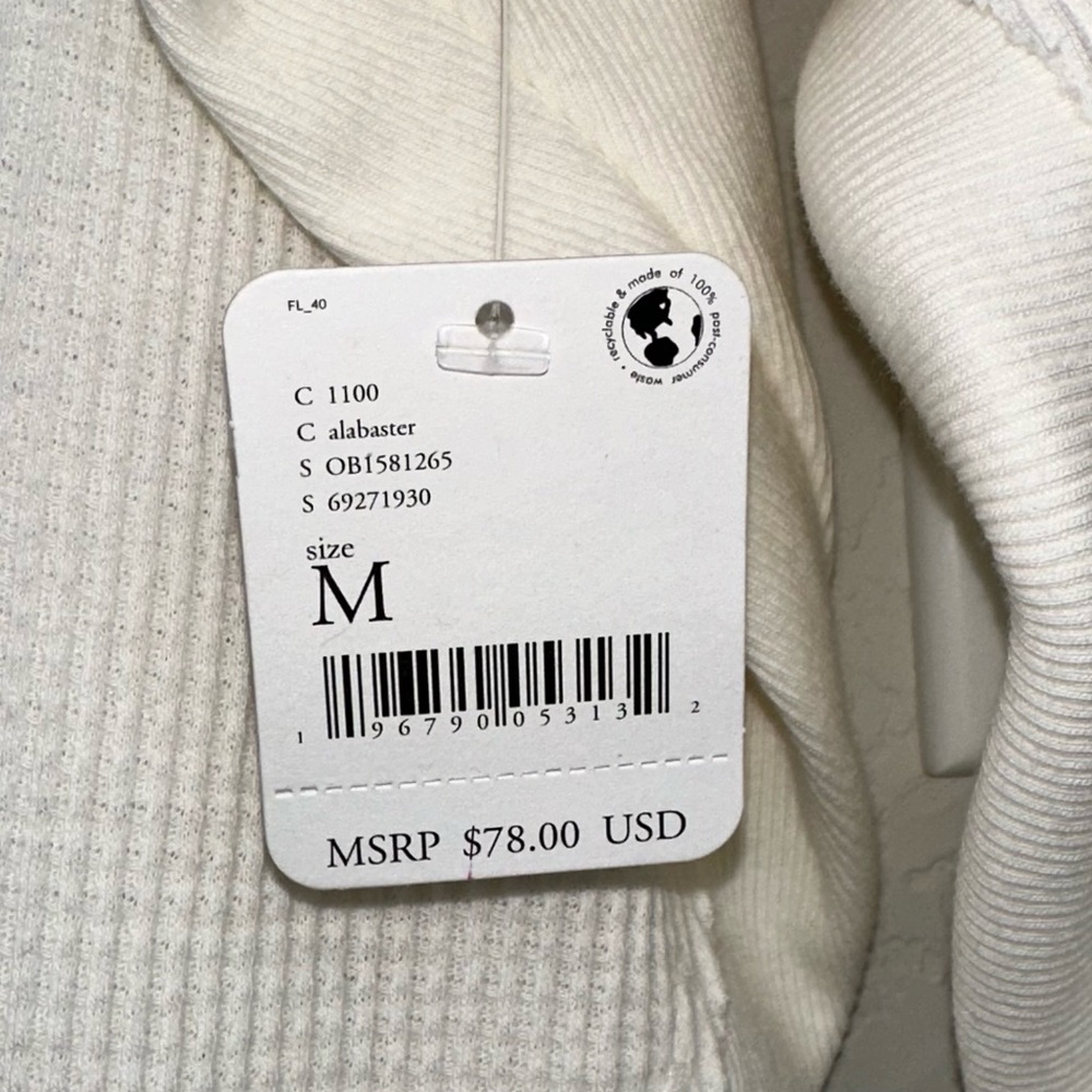 FREE PEOPLE Santa Clara womens medium Alabaster waffle knit V-neck long sleeve - Picture 5 of 10